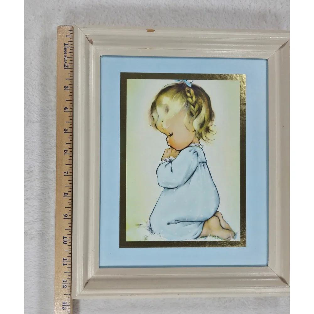 VTG Pair Charlot Byj Prints Framed Gold Foil Mat Praying Boy GIrl Nursery Art